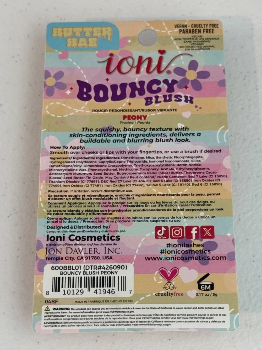 Ioni Butter Bae Bouncy Blush Peony Cheek Lip Color New